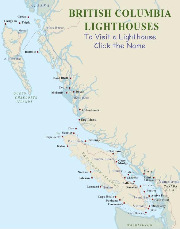 ਨਕਸ਼ਾ ਦੇ ਵੈਨਕੂਵਰ ਟਾਪੂ ਦੇ lighthouses