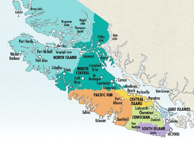 ਨਕਸ਼ਾ ਦੇ ਵੈਨਕੂਵਰ ਟਾਪੂ wineries