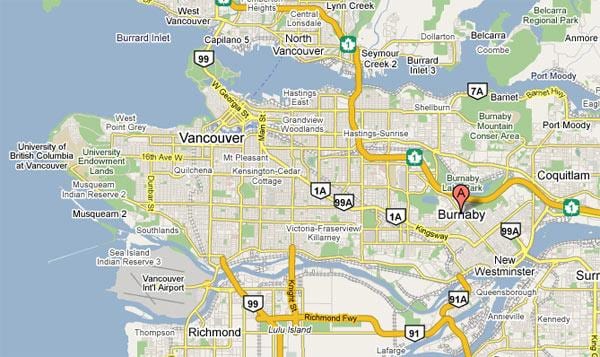 ਨਕਸ਼ਾ ਦੇ burnaby ਵੈਨਕੂਵਰ
