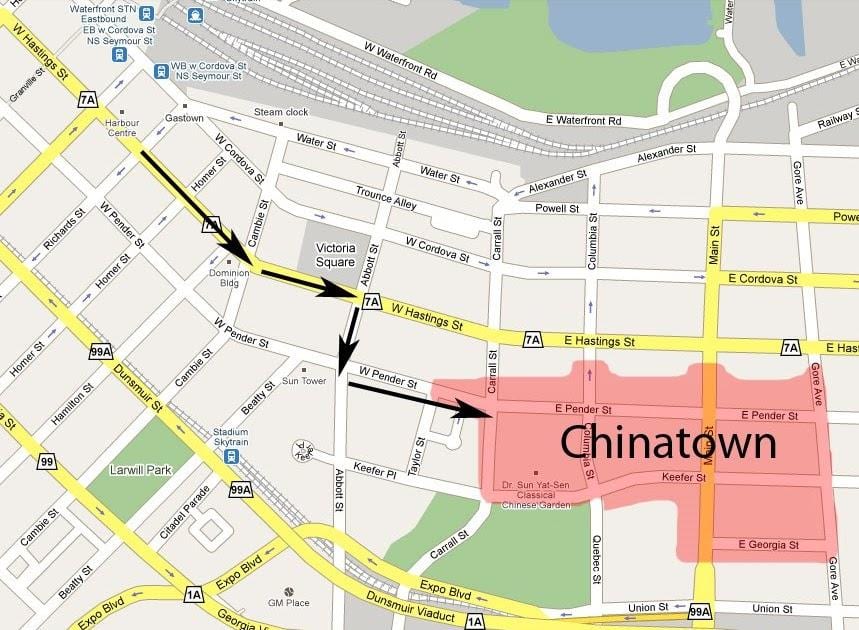 ਨਕਸ਼ਾ ਦੇ chinatown ਵੈਨਕੂਵਰ