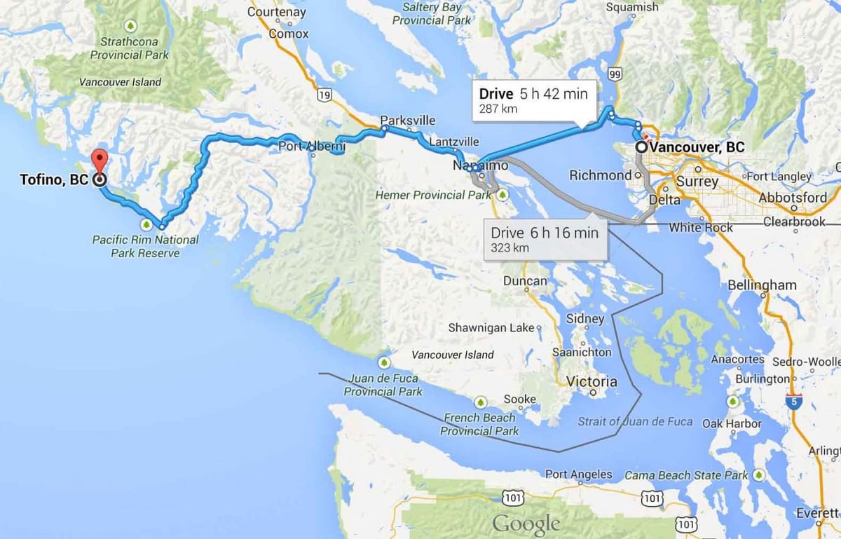 ਨਕਸ਼ਾ ਦੇ tofino ਵੈਨਕੂਵਰ island