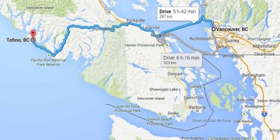 ਨਕਸ਼ਾ ਦੇ tofino ਵੈਨਕੂਵਰ island